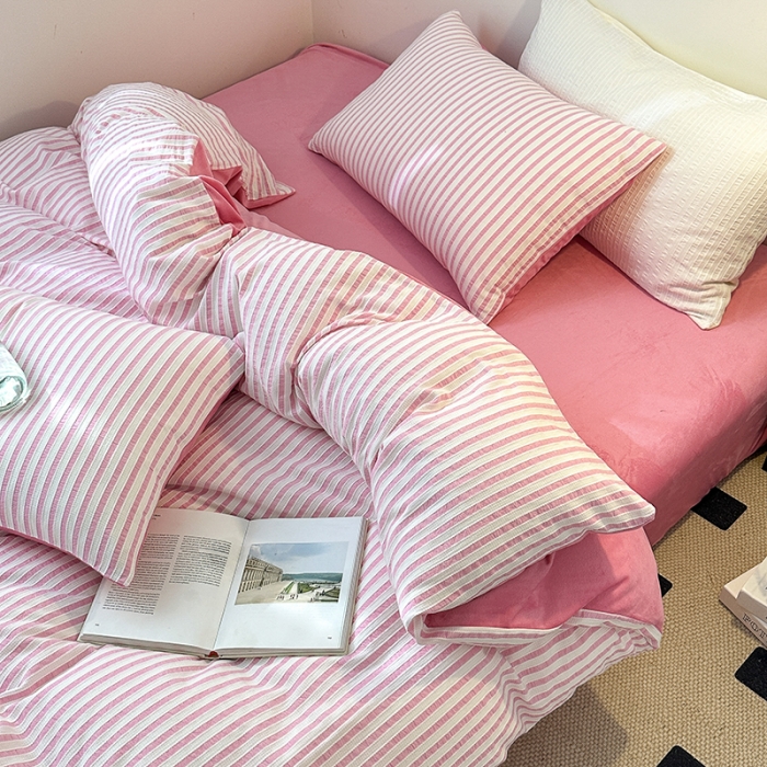 91家纺网 家纺一手货源 找家纺 怡家居 2023新款色织棉麻提花加绒四件套 锦瑟-桃红