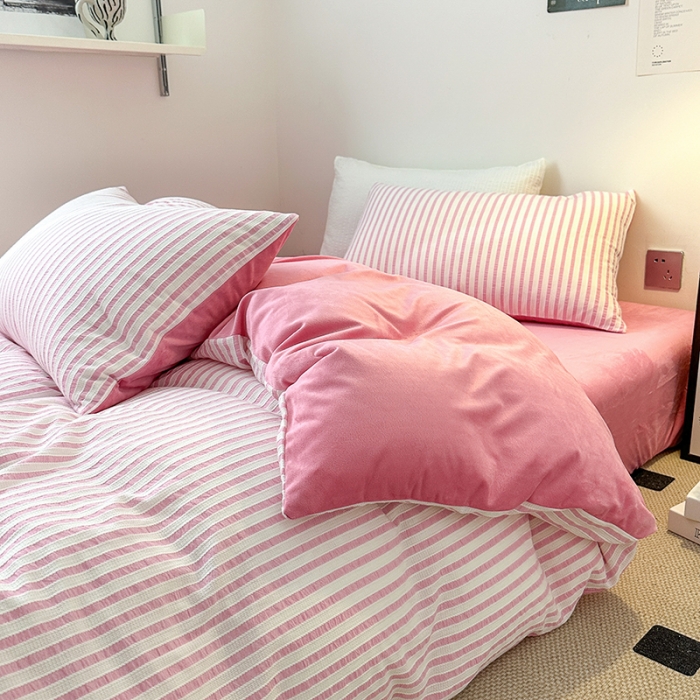 91家纺网 家纺一手货源 找家纺 怡家居 2023新款色织棉麻提花加绒四件套 锦瑟-桃红