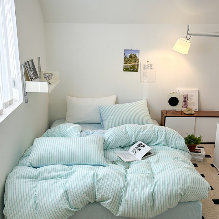 91家纺网 家纺一手货源 找家纺 怡家居 2023新款色织棉麻提花加绒四件套 锦瑟-天蓝