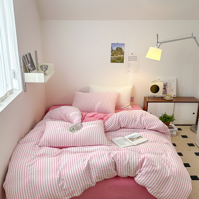 91家纺网 家纺一手货源 找家纺 怡家居 2023新款色织棉麻提花加绒四件套 锦瑟-桃红