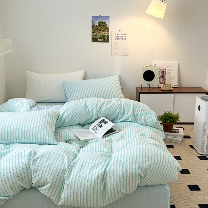 91家纺网 家纺一手货源 找家纺 怡家居 2023新款色织棉麻提花加绒四件套 锦瑟-天蓝