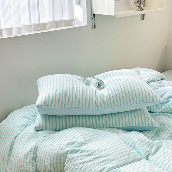 91家纺网 家纺一手货源 找家纺 怡家居 2023新款色织棉麻提花加绒四件套 锦瑟-天蓝