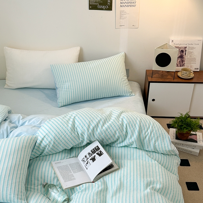 91家纺网 家纺一手货源 找家纺 怡家居 2023新款色织棉麻提花加绒四件套 锦瑟-天蓝