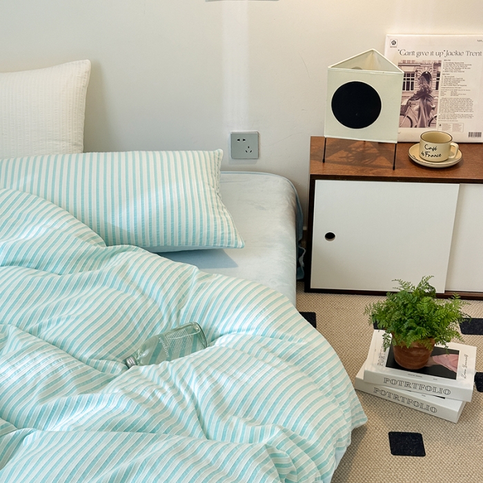 91家纺网 家纺一手货源 找家纺 怡家居 2023新款色织棉麻提花加绒四件套 锦瑟-天蓝