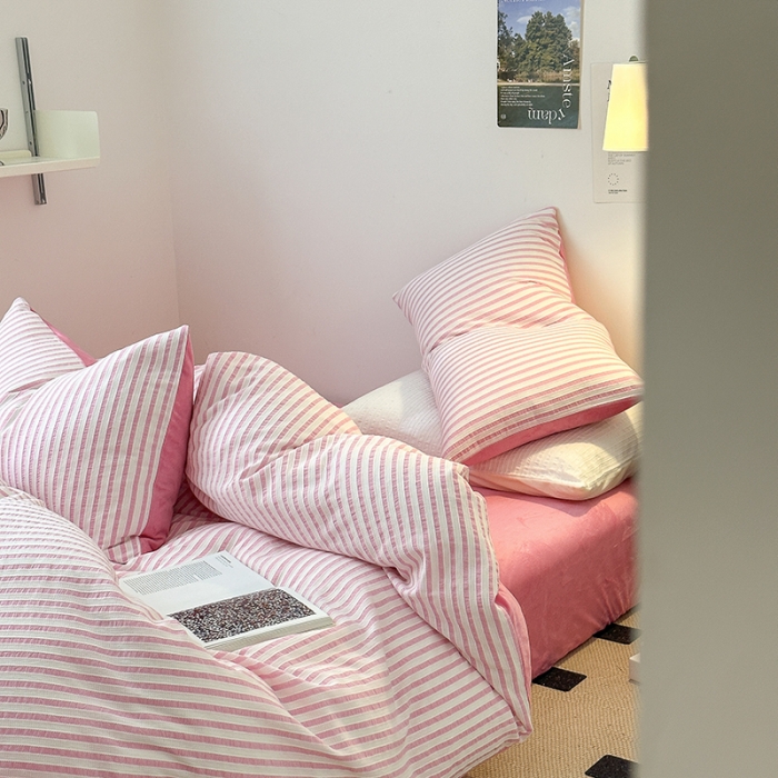 91家纺网 家纺一手货源 找家纺 怡家居 2023新款色织棉麻提花加绒四件套 锦瑟-桃红