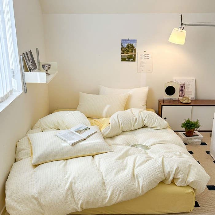 91家纺网 家纺一手货源 找家纺 怡家居 2023新款色织棉麻提花加绒四件套 锦瑟-杏黄