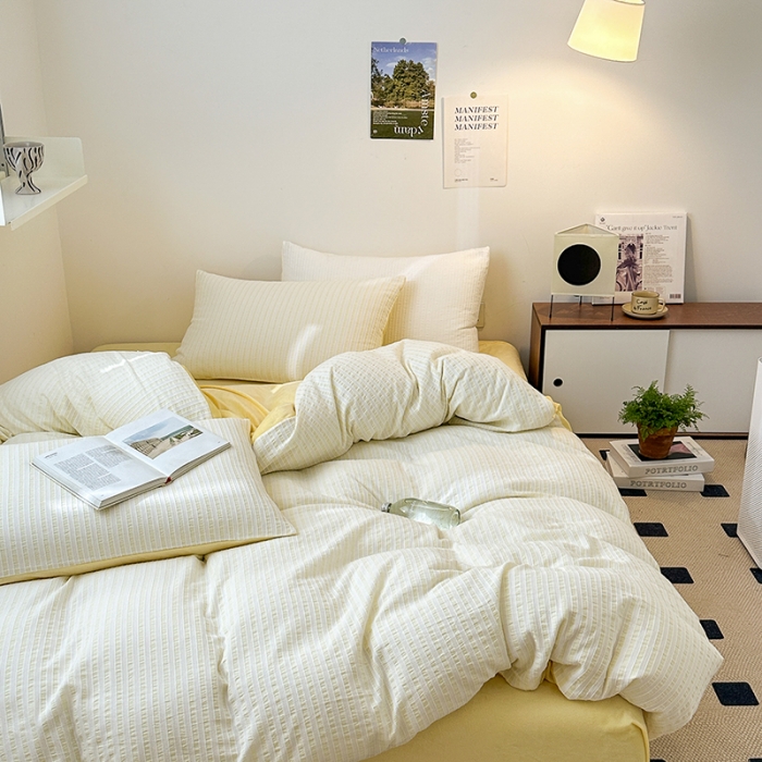 91家纺网 家纺一手货源 找家纺 怡家居 2023新款色织棉麻提花加绒四件套 锦瑟-杏黄