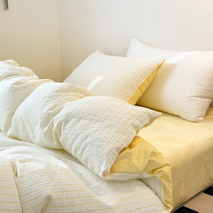 91家纺网 家纺一手货源 找家纺 怡家居 2023新款色织棉麻提花加绒四件套 锦瑟-杏黄