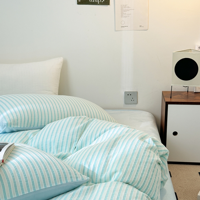 91家纺网 家纺一手货源 找家纺 怡家居 2023新款色织棉麻提花加绒四件套 锦瑟-天蓝