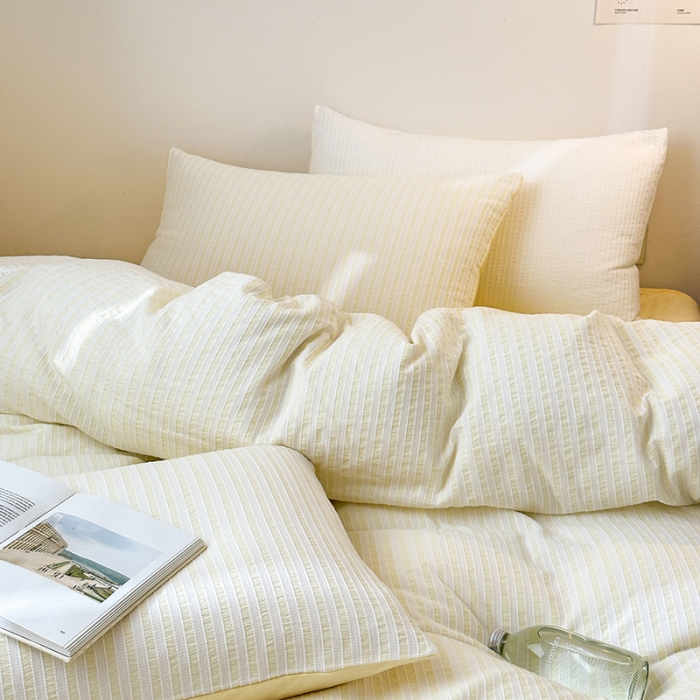 91家纺网 家纺一手货源 找家纺 怡家居 2023新款色织棉麻提花加绒四件套 锦瑟-杏黄