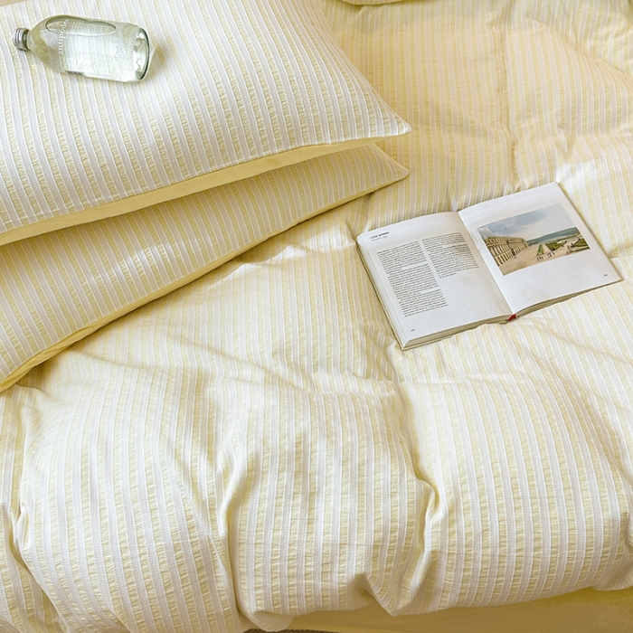 91家纺网 家纺一手货源 找家纺 怡家居 2023新款色织棉麻提花加绒四件套 锦瑟-杏黄