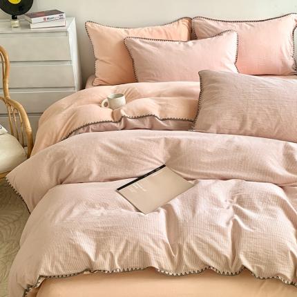莱茵家居 2023新款AB版加厚款棉加绒四件套 棉加绒条+粉色