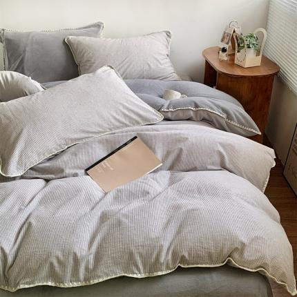 91家纺网 家纺一手货源 找家纺 莱茵家居 2023新款AB版加厚款棉加绒四件套 棉加绒条+高级灰