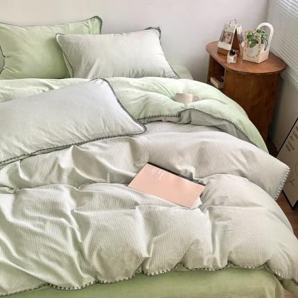 莱茵家居 2023新款AB版加厚款棉加绒四件套 棉加绒条+绿色