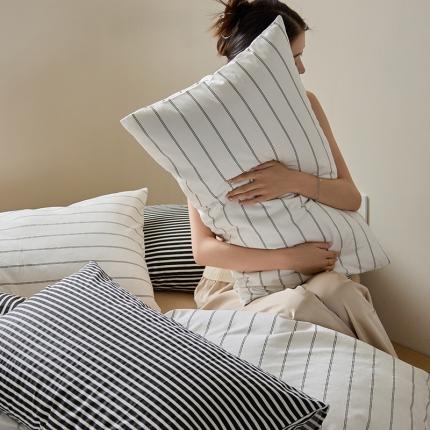 桃子 新款ins博主大版简约几何条纹轻奢拼接条纹纯棉四件套 棉大版-黑白