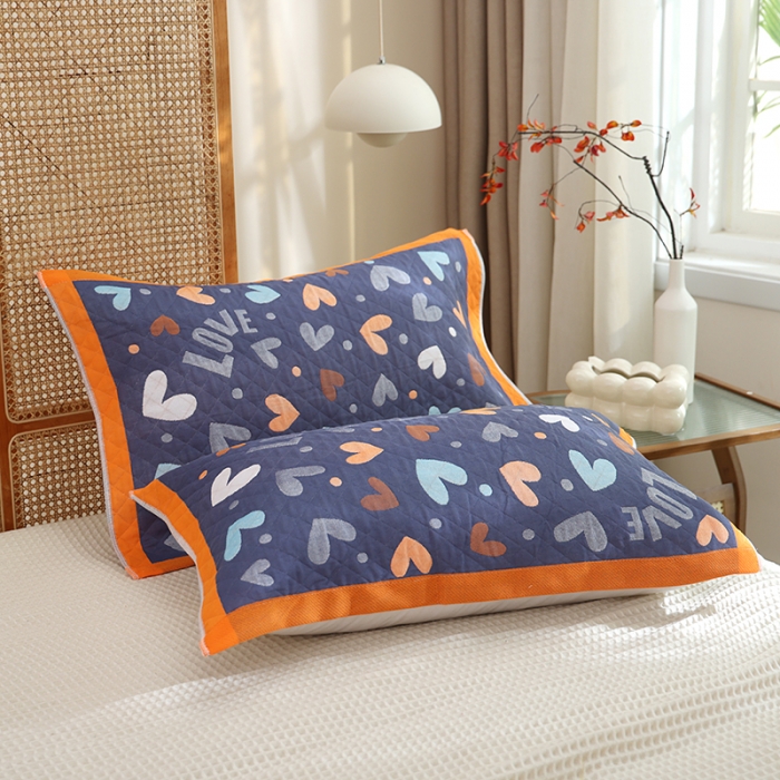 91家纺网 家纺一手货源 找家纺 枕巾新款纯棉一对装全棉家用纱布枕头套巾高档男生枕头巾垫巾学生宿舍 彩色爱-藏青