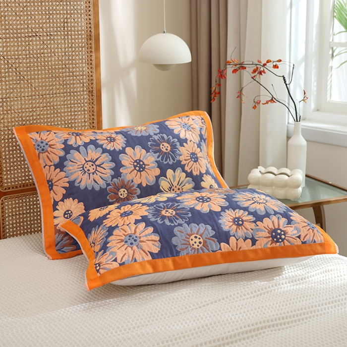 91家纺网 家纺一手货源 找家纺 枕巾新款纯棉一对装全棉家用纱布枕头套巾高档男生枕头巾垫巾学生宿舍 春色满园-藏青