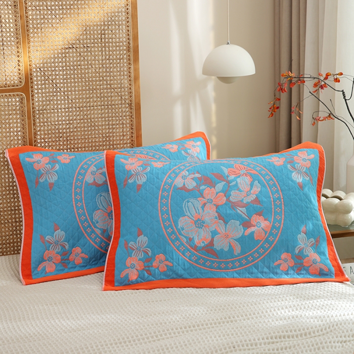 91家纺网 家纺一手货源 找家纺 枕巾新款纯棉一对装全棉家用纱布枕头套巾高档男生枕头巾垫巾学生宿舍 春意浓-蓝