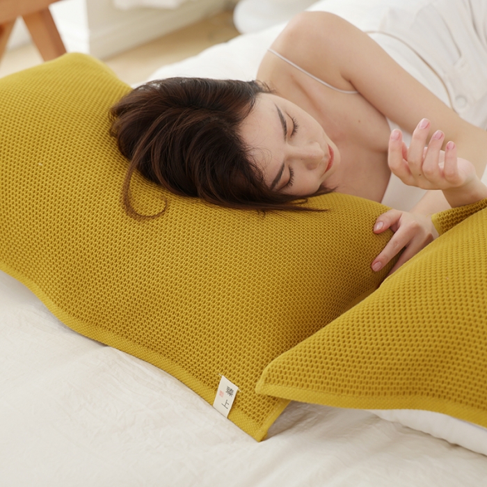 91家纺网 家纺一手货源 找家纺 新款全棉枕巾一对装家用垫巾学生宿舍纯棉纱布枕头巾华夫格纯色透气盖巾 北欧风-芥末黄