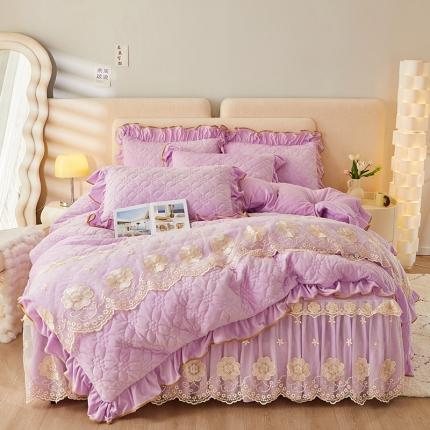 91家纺网 家纺一手货源 找家纺 罗艺轩 2024秋冬新款水晶绒花样年华全夹棉加厚床裙四件套 花样年华-丁香紫