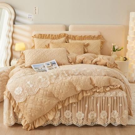 91家纺网 家纺一手货源 找家纺 （总）罗艺轩 2024秋冬新款水晶绒花样年华全夹棉加厚床裙四件套