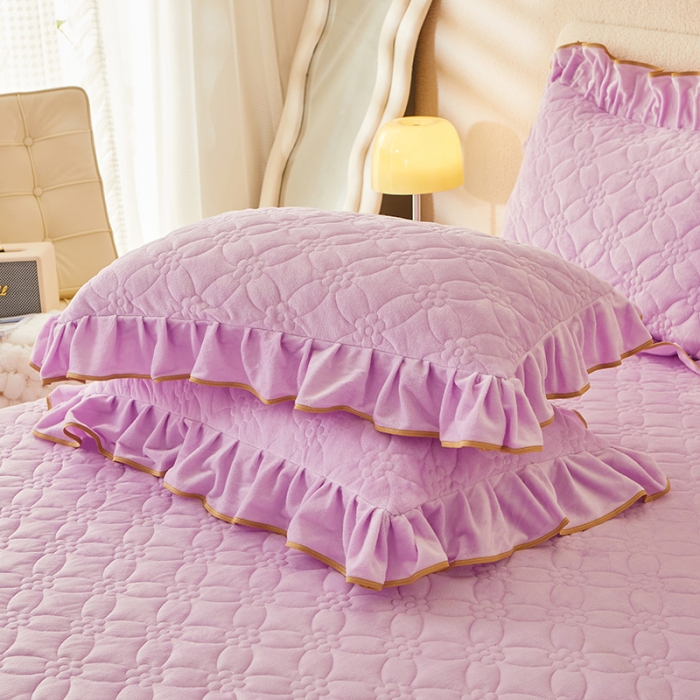 91家纺网 家纺一手货源 找家纺 罗艺轩 2024秋冬新款水晶绒花样年华全夹棉加厚床裙四件套 花样年华-丁香紫