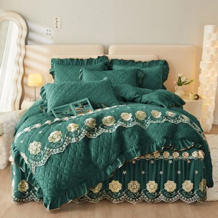 罗艺轩 2024秋冬新款水晶绒花样年华全夹棉加厚床裙四件套 花样年华-橄榄绿