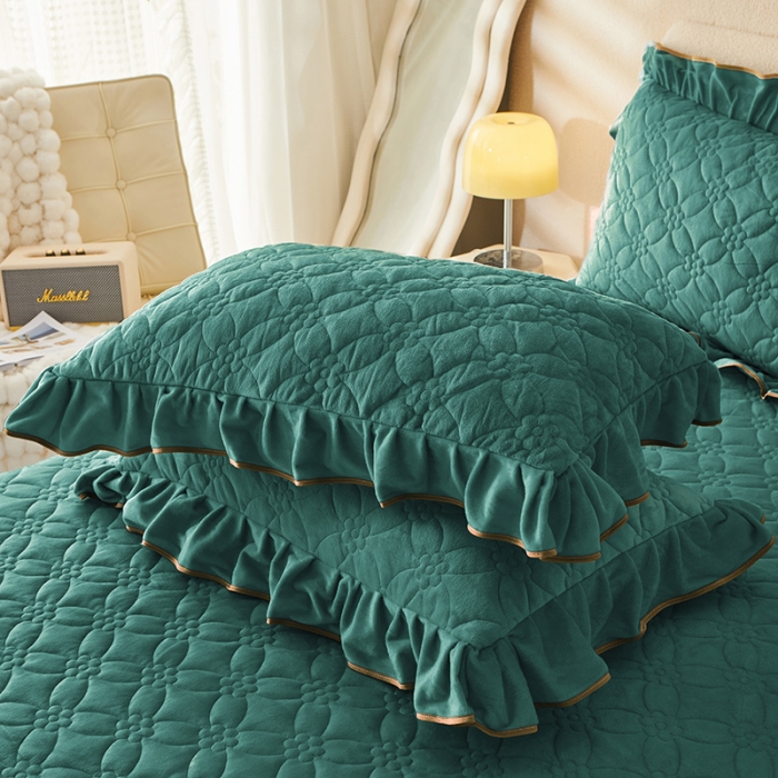 91家纺网 家纺一手货源 找家纺 罗艺轩 2024秋冬新款水晶绒花样年华全夹棉加厚床裙四件套 花样年华-橄榄绿