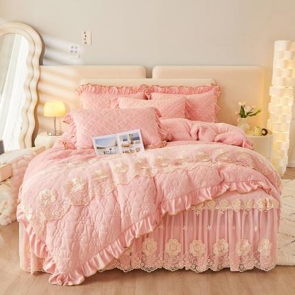 罗艺轩 2024秋冬新款水晶绒花样年华全夹棉加厚床裙四件套 花样年华-少女粉