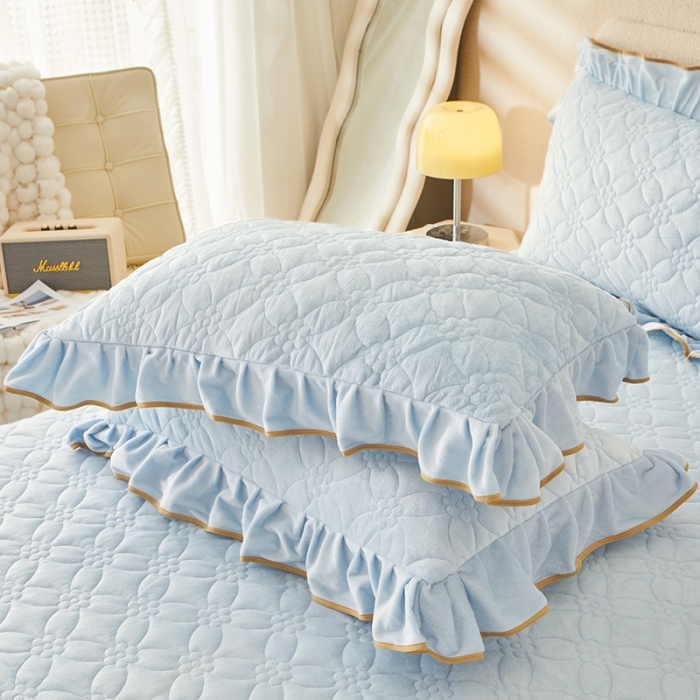 91家纺网 家纺一手货源 找家纺 罗艺轩 2024秋冬新款水晶绒花样年华全夹棉加厚床裙四件套 花样年华-天空蓝