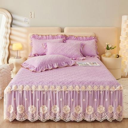 91家纺网 家纺一手货源 找家纺 罗艺轩 2024秋冬新款水晶绒花样年华全夹棉加厚床裙三件套 花样年华-丁香紫