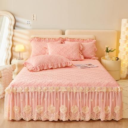 罗艺轩 2024秋冬新款水晶绒花样年华全夹棉加厚床裙三件套 花样年华-少女粉