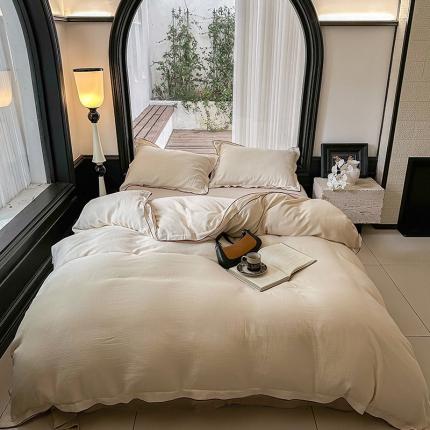 91家纺网 家纺一手货源 找家纺 华超针织 新款密拷边双层皱皱纱四件套