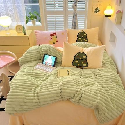 91家纺网 家纺一手货源 找家纺 （总）懒猫 2024新款多巴胺毛巾绣兔毛绒抽条四件套