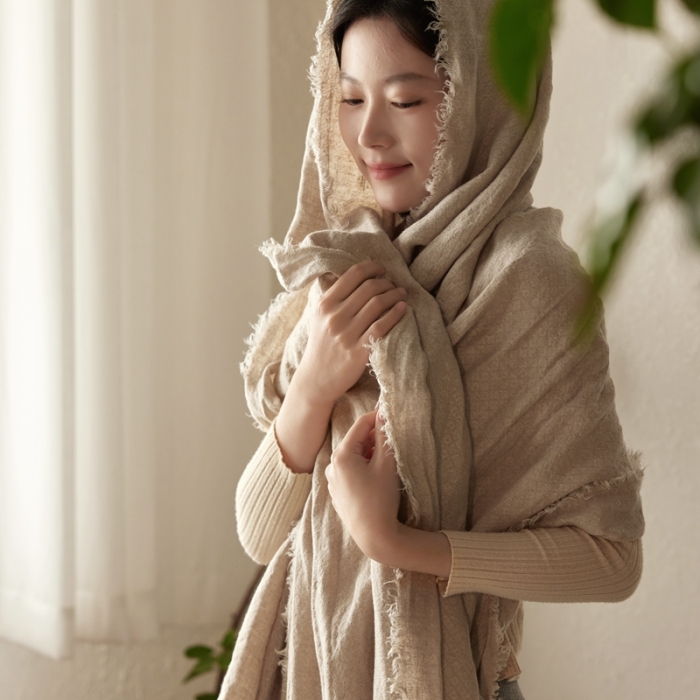 91家纺网 家纺一手货源 找家纺 （总）安莱生活 2023新款百分百亚麻围巾披肩