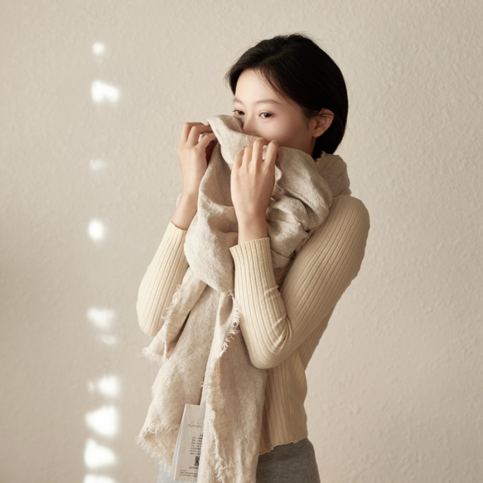 91家纺网 家纺一手货源 找家纺 （总）安莱生活 2023新款百分百亚麻围巾披肩