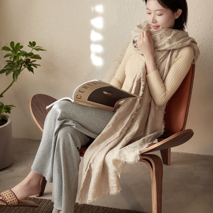 91家纺网 家纺一手货源 找家纺 （总）安莱生活 2023新款百分百亚麻围巾披肩