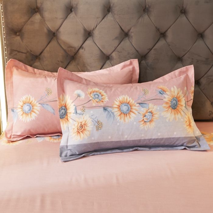 91家纺网 家纺一手货源 找家纺 伊而梦 2023新款全棉磨毛印花四件套系列单品枕套 温柔花海-粉