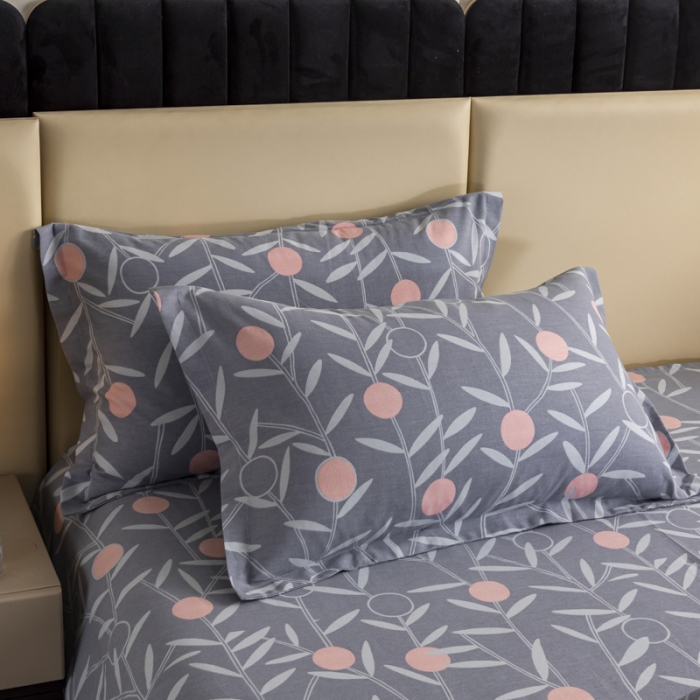 91家纺网 家纺一手货源 找家纺 伊而梦 2023新款全棉磨毛印花四件套系列单品枕套 盛夏果实-灰