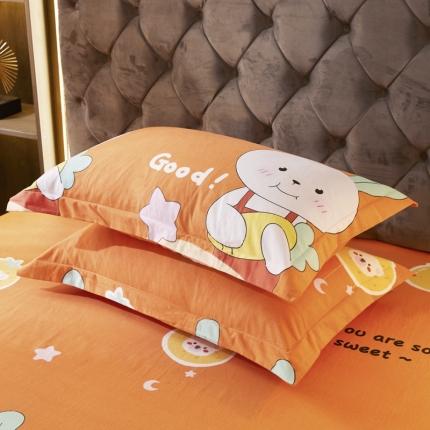 伊而梦 2023新款全棉磨毛印花四件套系列单品枕套 兔子家族-桔