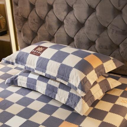 伊而梦 2023新款全棉磨毛印花四件套系列单品枕套 格子元素-灰