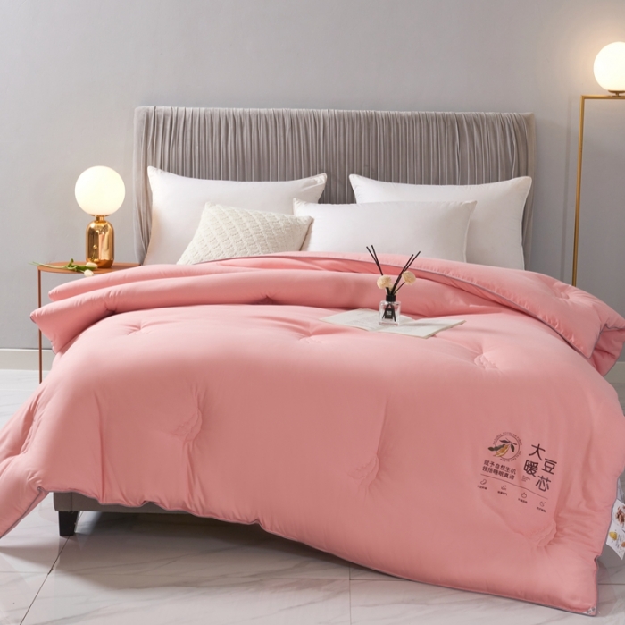 91家纺网 家纺一手货源 找家纺 畅畅家纺 2023新款抗菌纤维亲肤大豆冬被被子被芯 浅粉玉