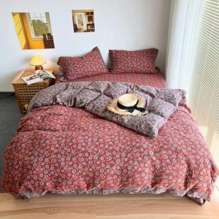 双层纱家居 2023新款双层纱四件套 炫彩红灰