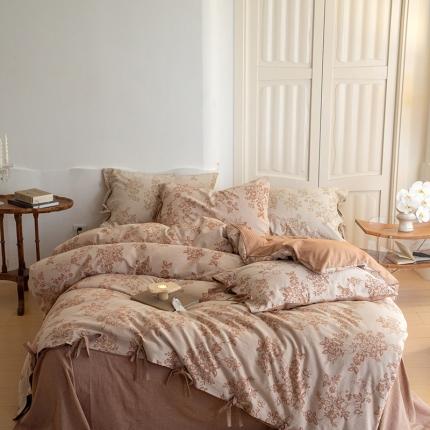 91家纺网 家纺一手货源 找家纺 华超针织 2024新款莫奈花园大提花四件套 莫奈花园南瓜