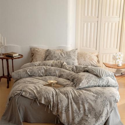 91家纺网 家纺一手货源 找家纺 华超针织 2024新款莫奈花园大提花四件套 莫奈花园浅灰