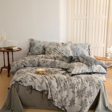 91家纺网 家纺一手货源 找家纺 华超针织 2024新款莫奈花园大提花四件套 莫奈花园深灰