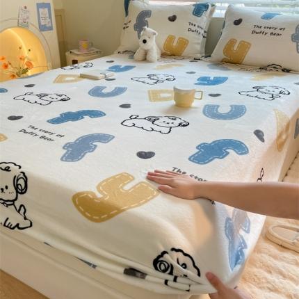 91家纺网 家纺一手货源 找家纺 柒月家居 2023新款牛奶绒床笠 趣味狗