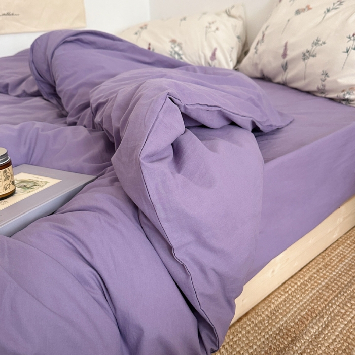 91家纺网 家纺一手货源 找家纺 艾沁 2024新款全棉水洗棉小清新混搭四件套 暗紫+紫薇