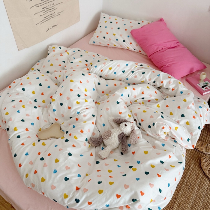 91家纺网 家纺一手货源 找家纺 艾沁 2024新款全棉水洗棉小清新混搭四件套 心情+玫粉