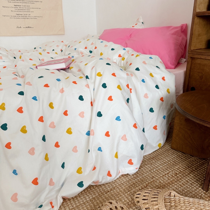 91家纺网 家纺一手货源 找家纺 艾沁 2024新款全棉水洗棉小清新混搭四件套 心情+玫粉